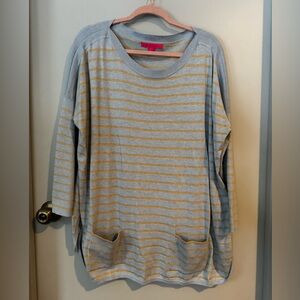 Lilly Pulitzer Light Blue and Gold Striped Tunic Sweater Sz L